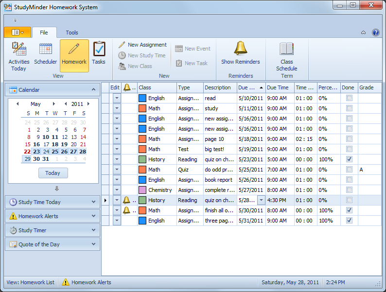 StudyMinder Homework System screen shot