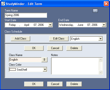 Class Schedule Window
