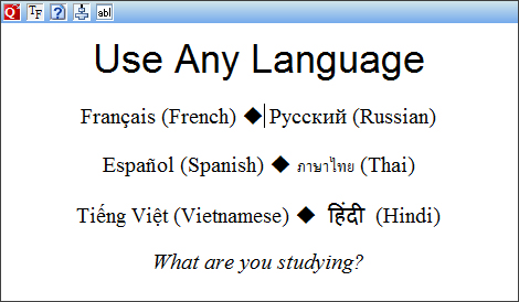 Flash Card with sample foreign language characters