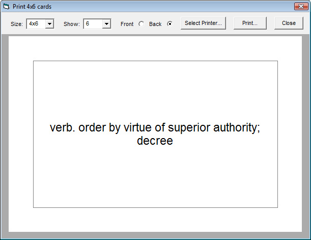 Print Index Cards Print Preview Screen