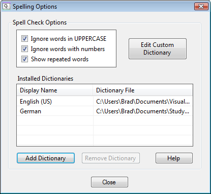 Flash Cards Spelling Options